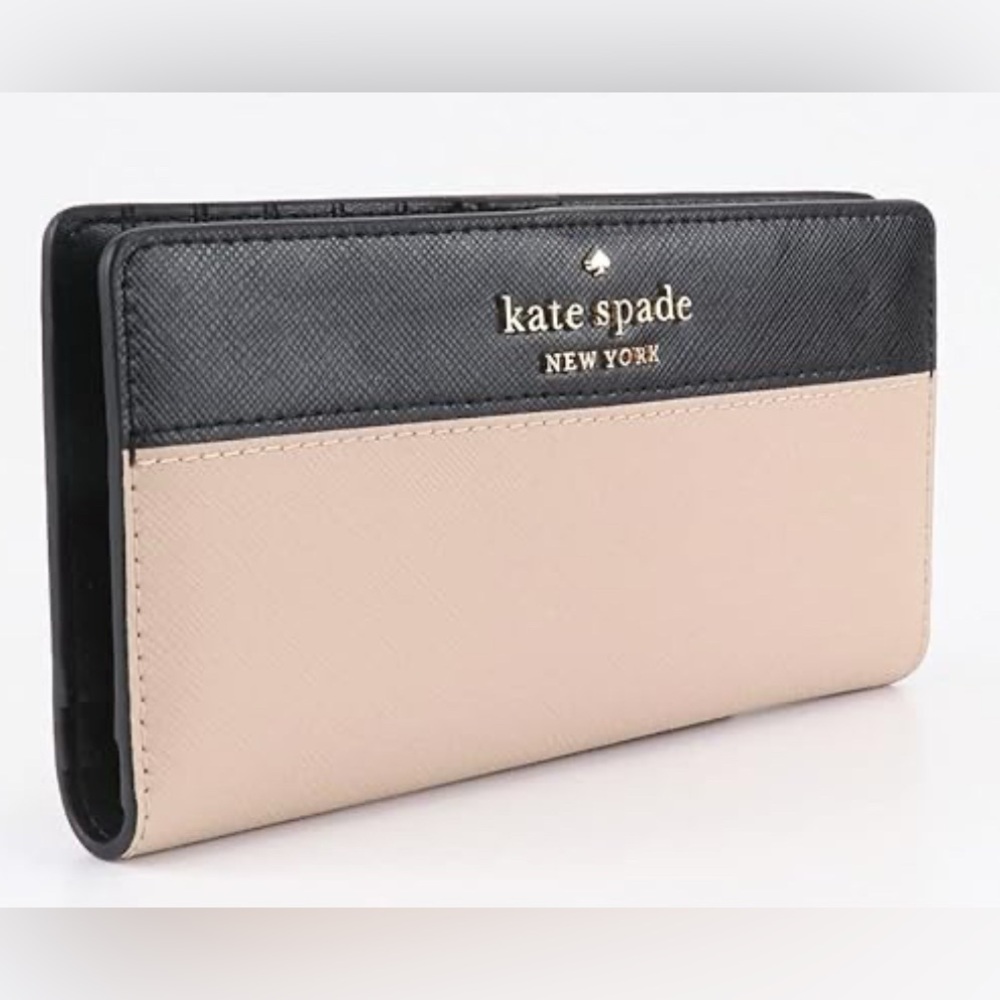 Kate Spade Black and Beige Slim Bifold Wallet